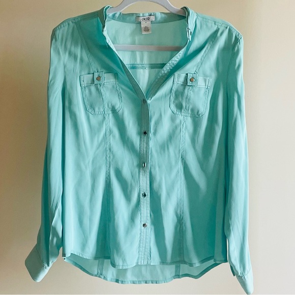 Y2K Cache Silk Blouse w/silver button detail Size - M - Picture 2 of 9